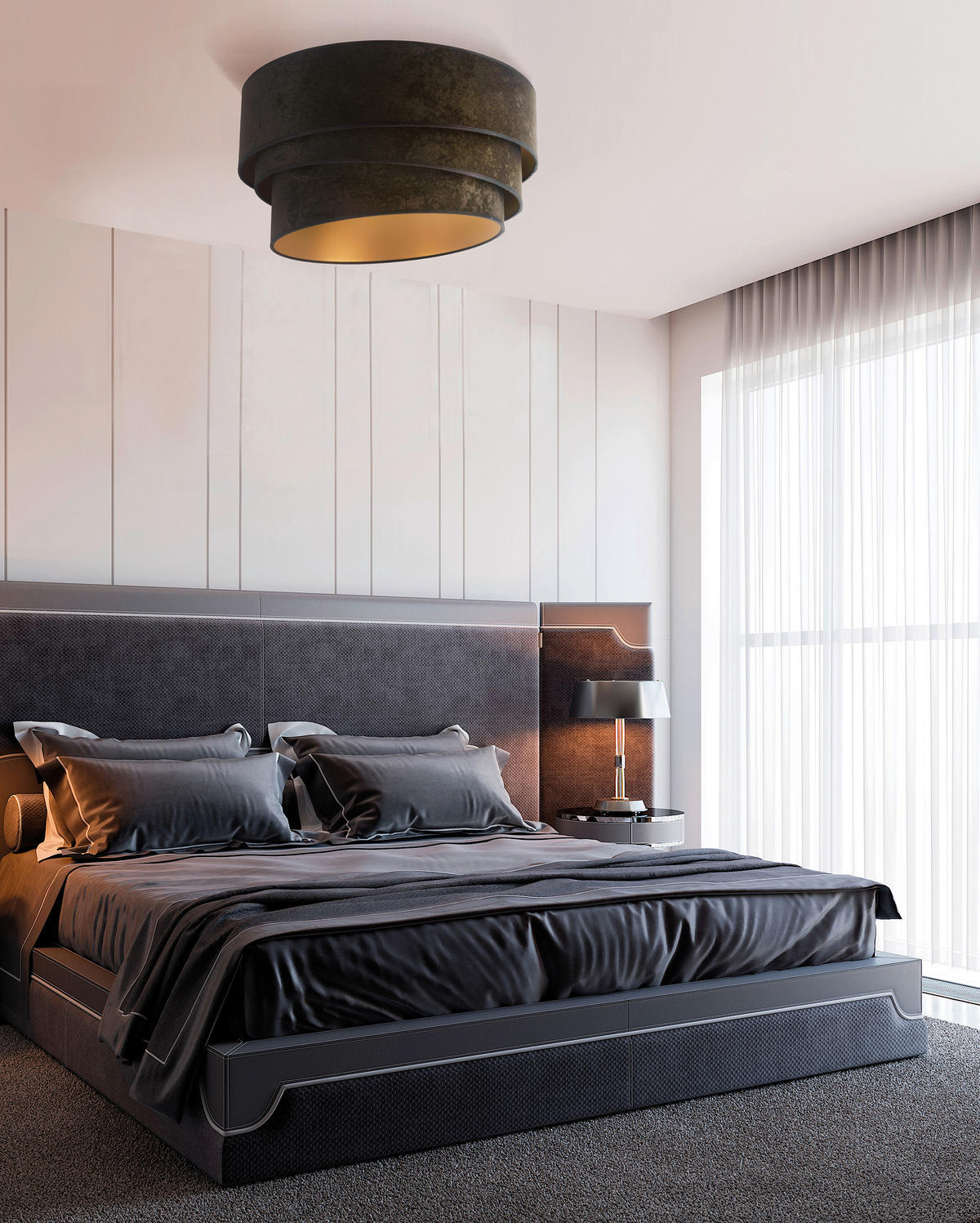 DECKENLEUCHTE Devon 45/25 cm   - Schwarz, Trend, Textil (45/25cm)