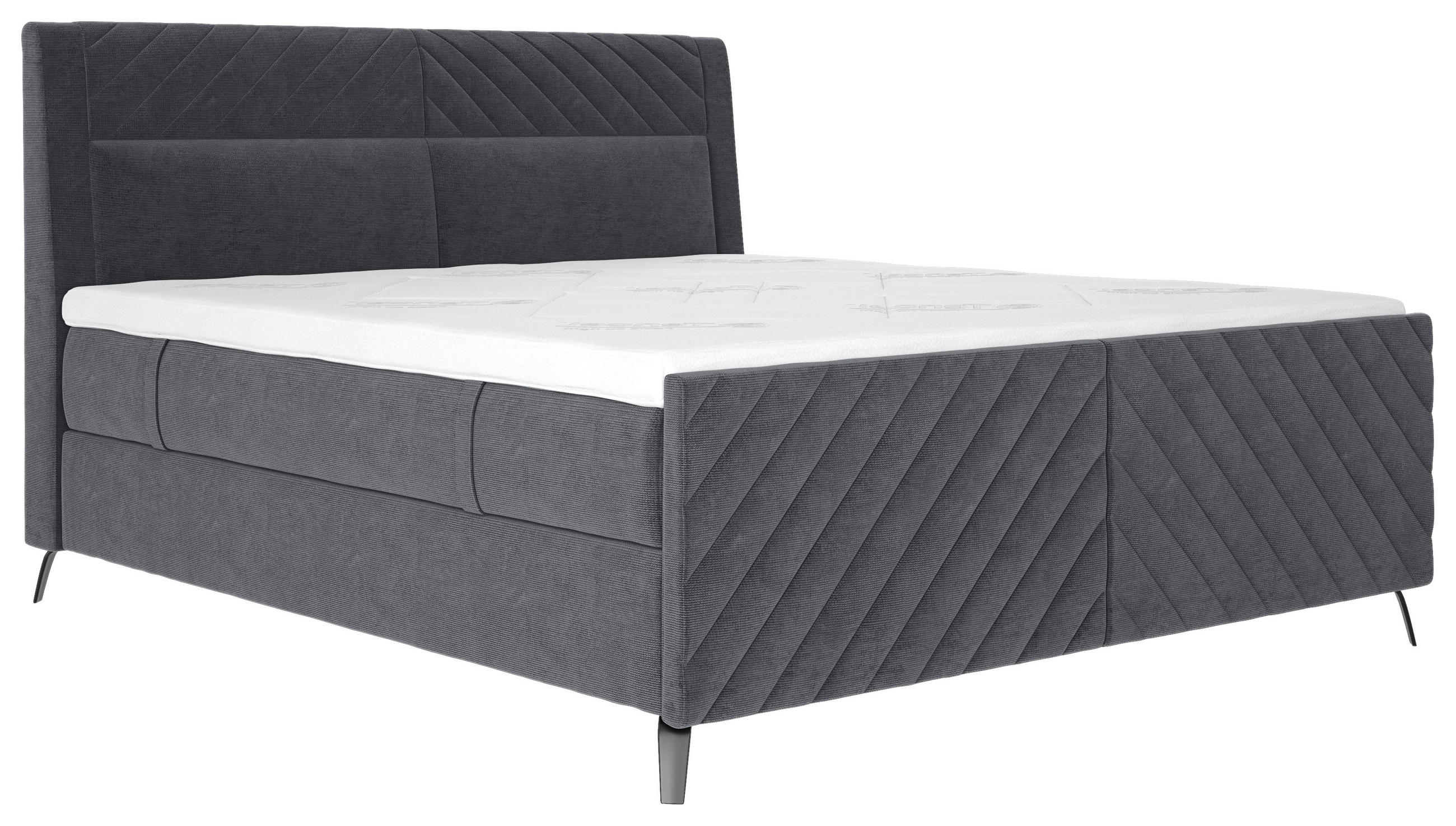 BOXSPRINGBETT 180/200 cm  in Dunkelgrau  - Dunkelgrau/Schwarz, Design, Textil/Metall (180/200cm) - Esposa