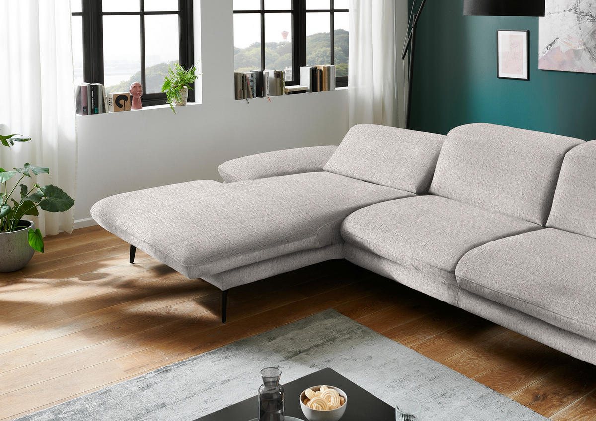 ECKSOFA in Chenille Greige  - Greige/Schwarz, Design, Textil/Metall (188/319cm) - Beldomo System