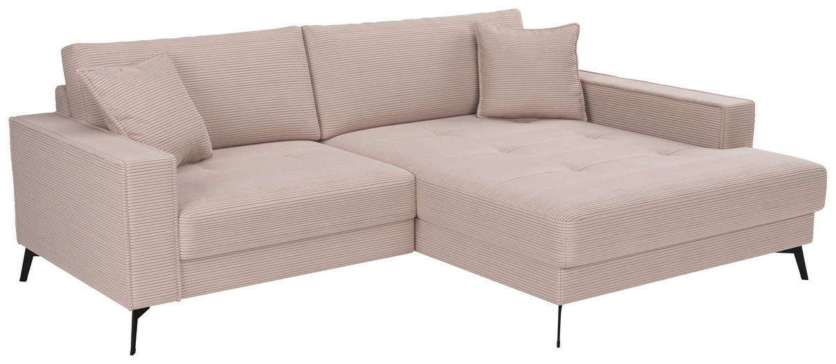 ECKSOFA TED Rosa Cord Zierkissen  - Schwarz/Rosa, Trend, Textil/Metall (228/174cm) - P & B