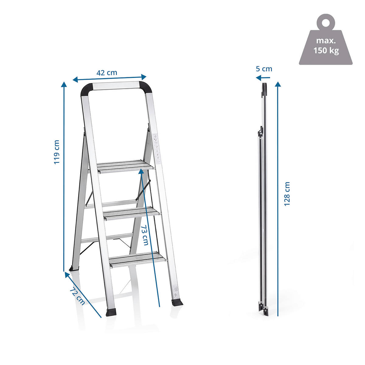 KLAPPTRITTLEITER - Alufarben, Basics, Metall (42/128/5cm) - MID.YOU
