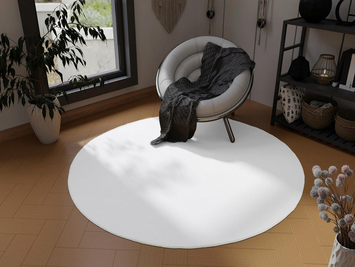 FELLTEPPICH 80 cm Blana Weiß rund  - Weiß, Basics, Textil (80cm) - Novel