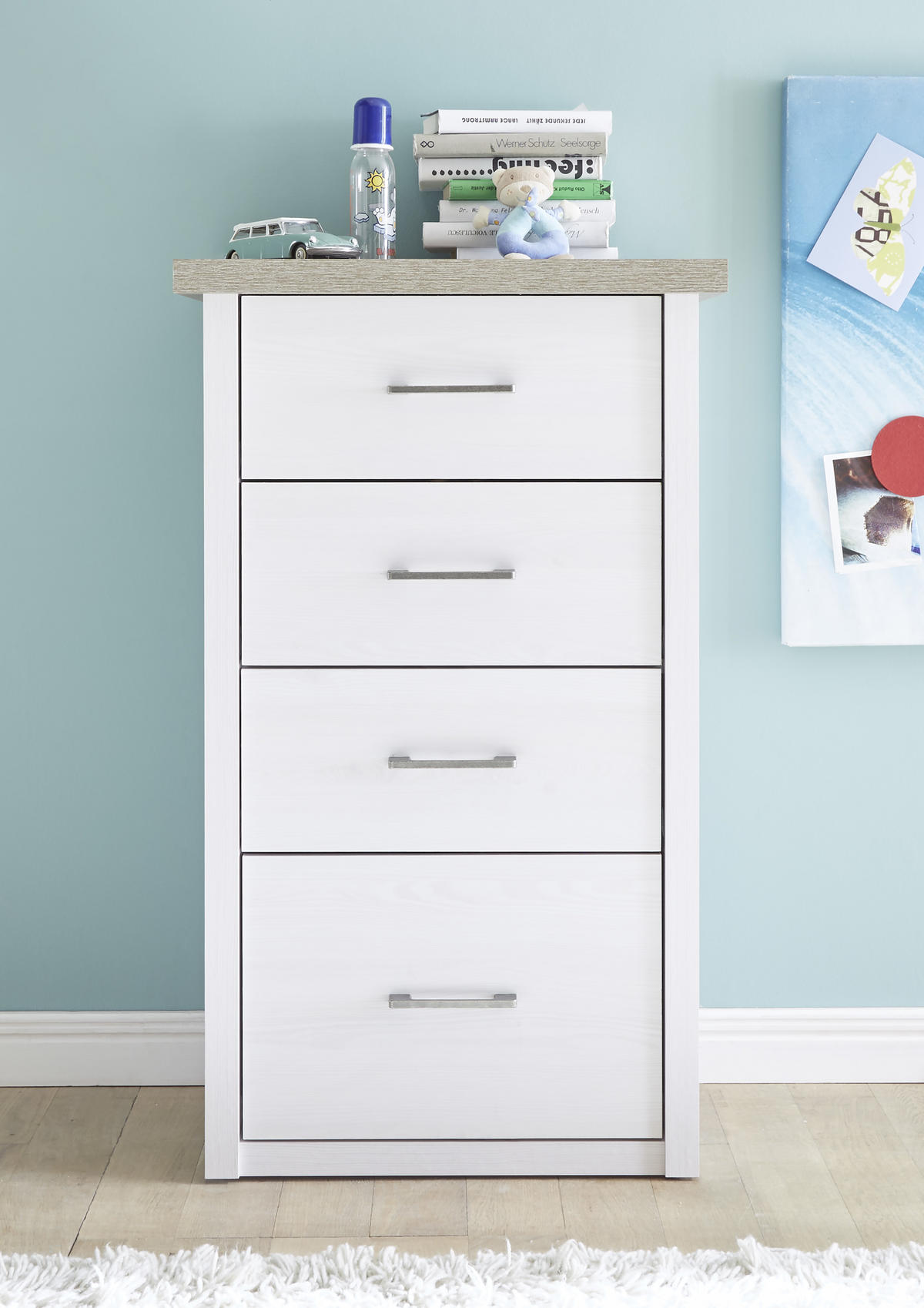 KINDERKOMMODE Luca / Corner Weiß, Eichefarben  - Eichefarben/Anthrazit, Basics, Holzwerkstoff/Kunststoff (60/101/43cm)