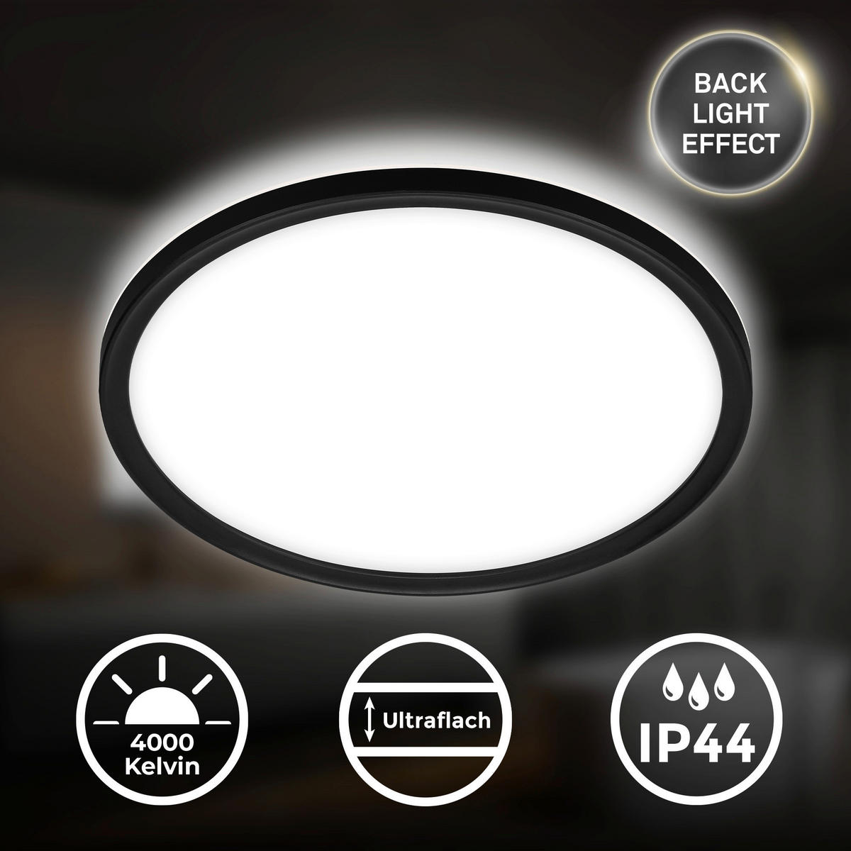 FÜRDŐSZ. LED MENNYEZETI LÁMPA - fekete, Basics, műanyag (42/2,5cm)