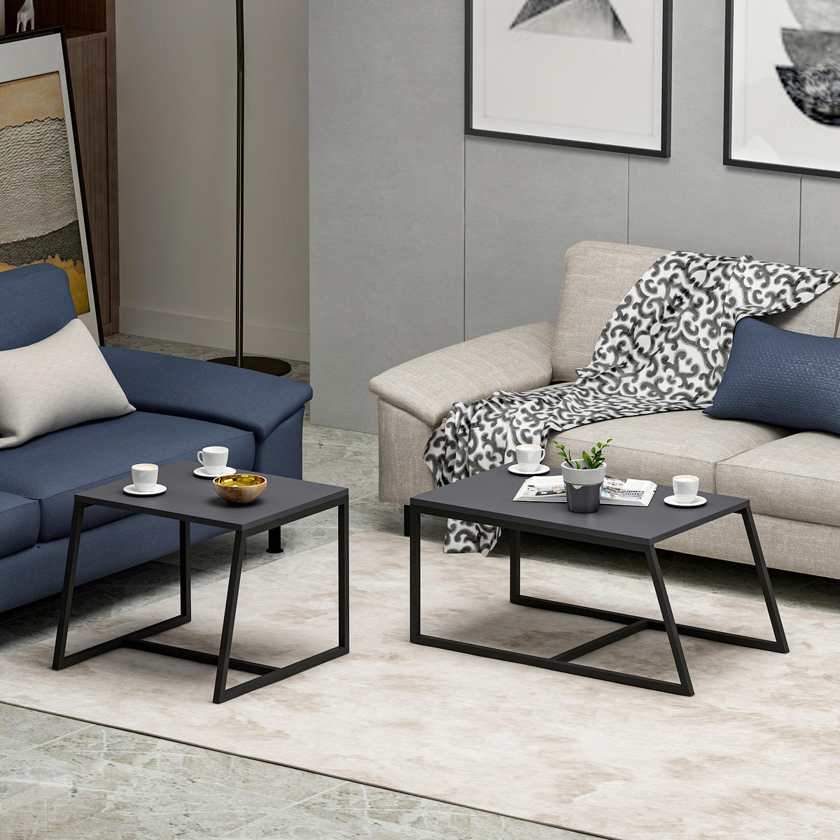 COUCHTISCHSET Minimal Couchtisch Anthrazit  - Anthrazit/Schwarz, Design, Holzwerkstoff/Metall - Livetastic