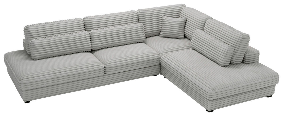 ECKSOFA in Cord, Plüsch Grau  - Schwarz/Grau, Design, Kunststoff/Textil (332/244cm) - Livetastic