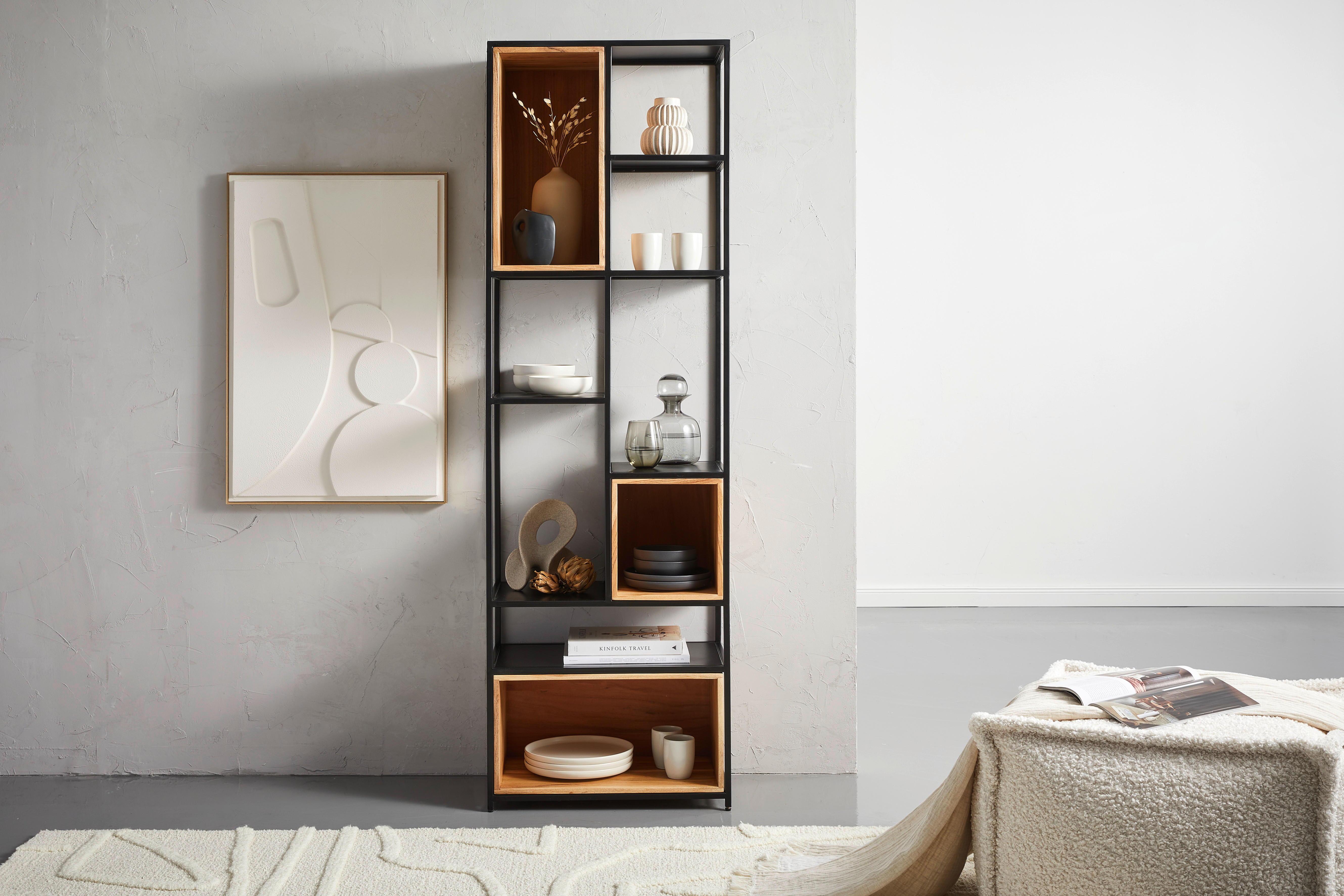 HYLLA i 60/190/35 cm svart, akaciefärgad  - svart/akaciefärgad, Design, metall/trä (60/190/35cm) - Livetastic