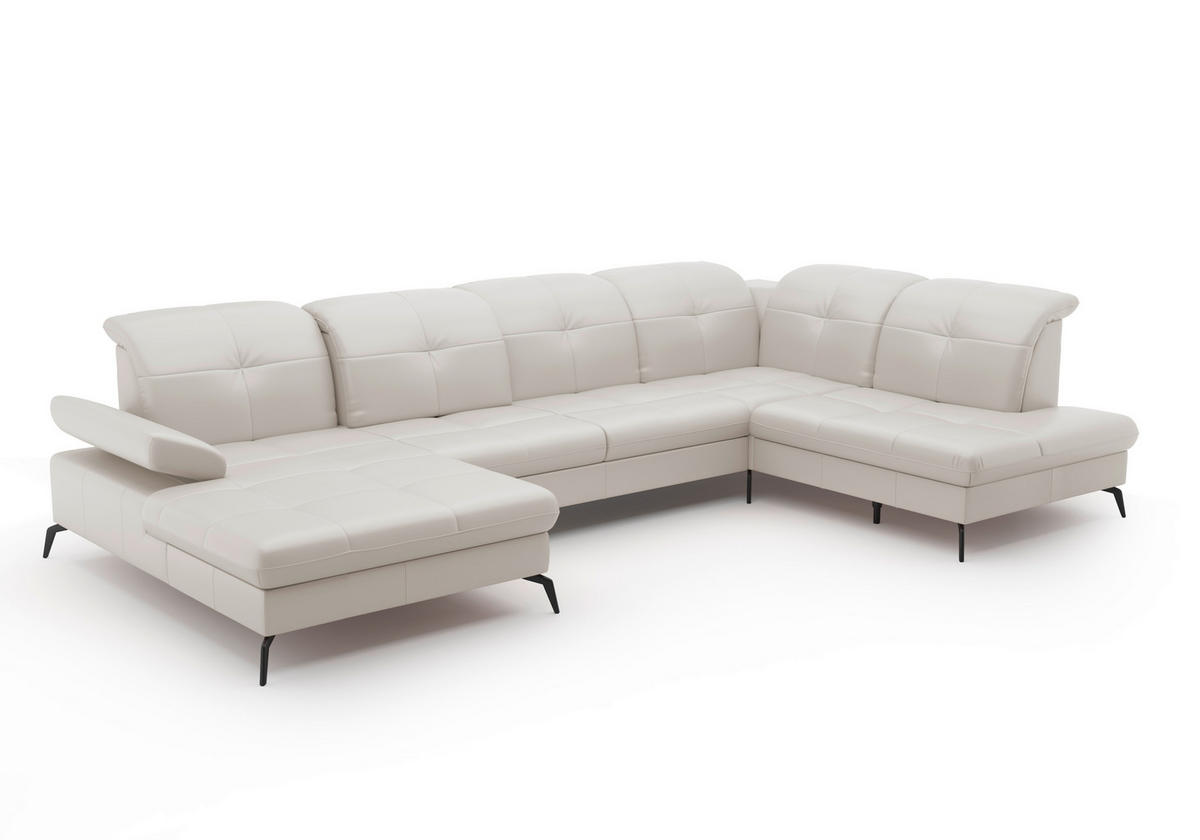 WOHNLANDSCHAFT in Echtleder Weiss  - Weiss/Schwarz, Konventionell, Leder/Metall (185/357/231cm) - Sit & More