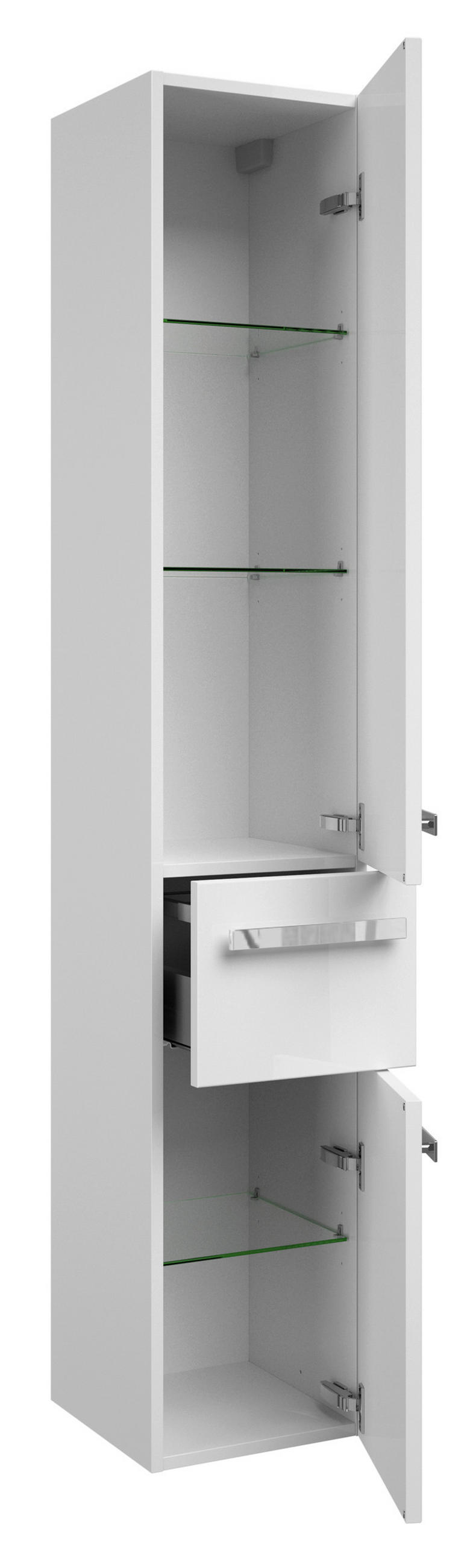 HOCHSCHRANK 30/168/33 cm  - Chromfarben/Weiß Hochglanz, KONVENTIONELL, Glas/Holzwerkstoff (30/168/33cm) - Sadena