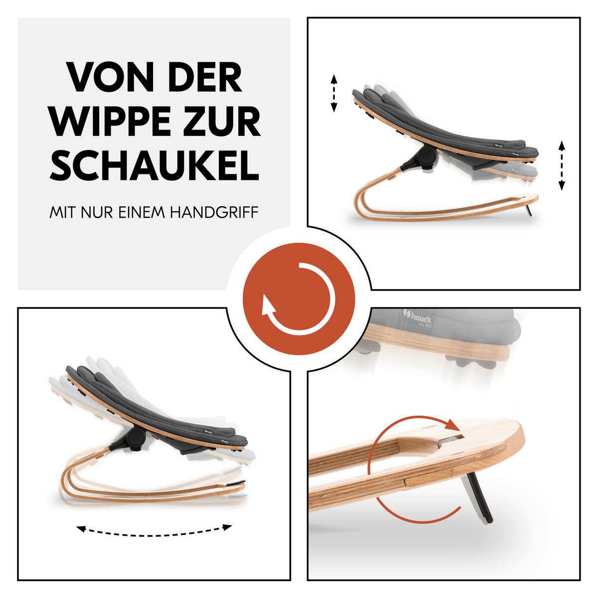 HOCHSTUHLLIEGE Highchair Bouncer Eco  - Dunkelgrau/Buchefarben, Basics, Holz/Textil (50/40/66cm) - Hauck