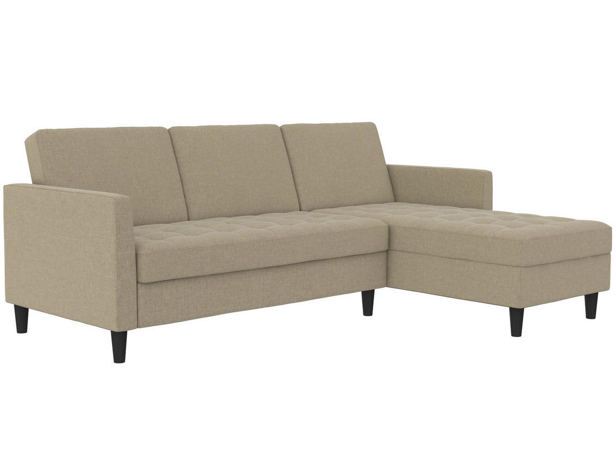 ECKSOFA PALERMO Cappuccino Webstoff, Leinenoptik Schlaffunktion, Stauraum  - Schwarz/Cappuccino, Basics, Kunststoff/Textil (213/154cm) - Livetastic