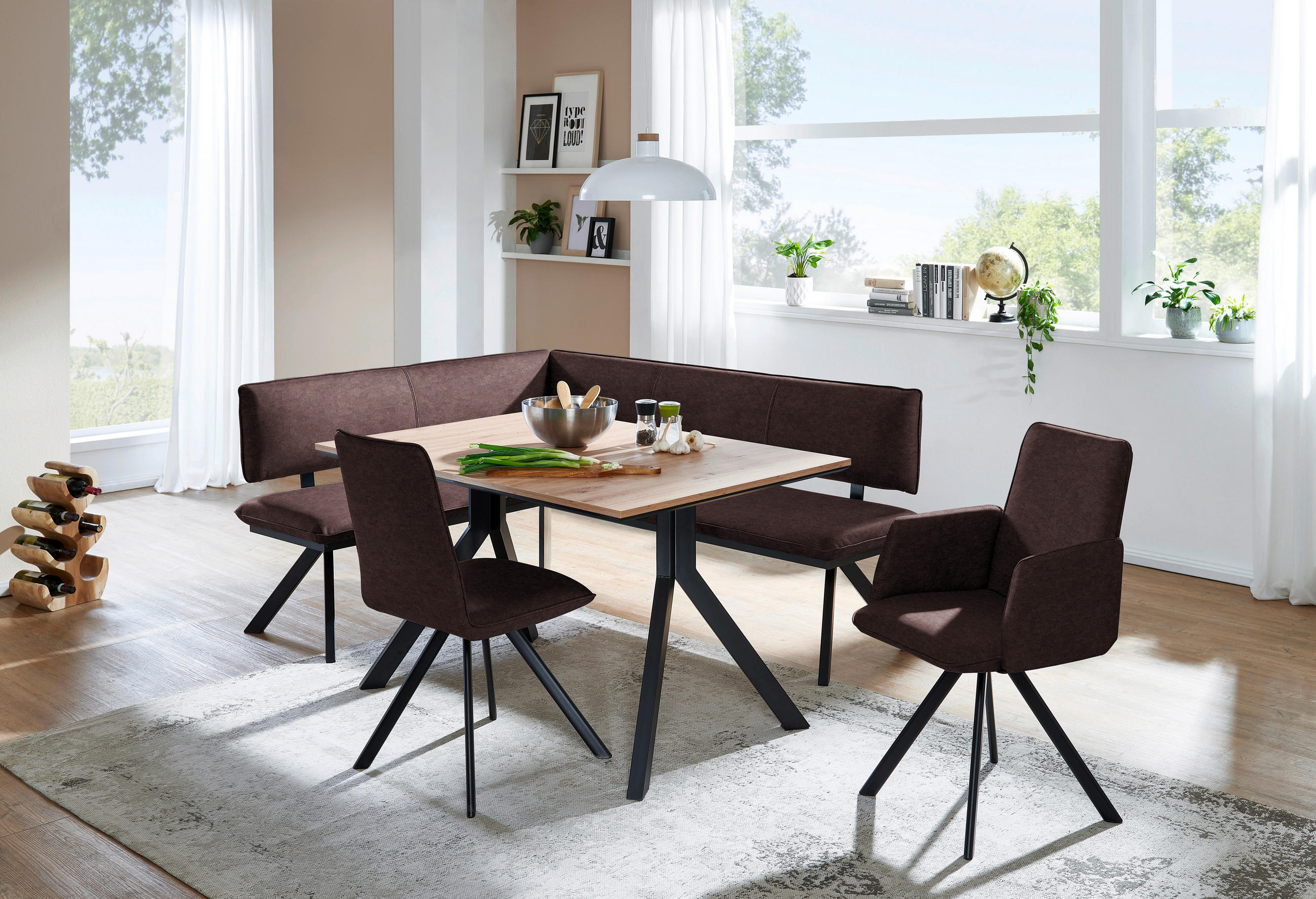 ECKBANK 150/190 cm  in Dunkelbraun  - Dunkelbraun/Schwarz, MODERN, Textil/Metall (150/190cm) - Cantus