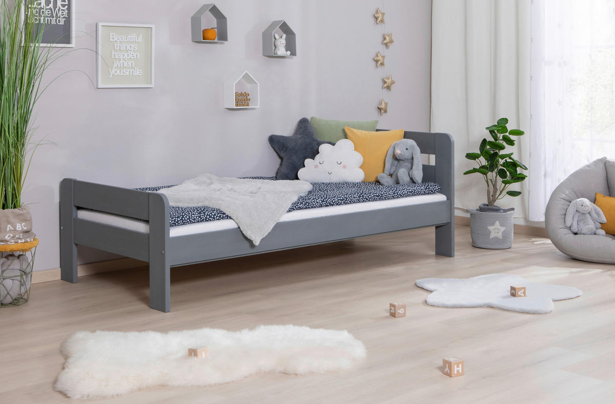 BETT in Hellgrau  - Hellgrau/Naturfarben, MODERN, Holz (100/200cm) - Livetastic