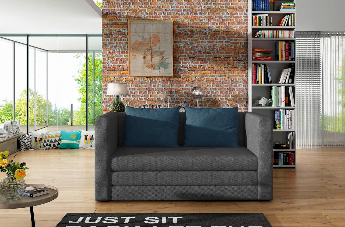 SCHLAFSOFA in Samt Blau, Grau  - Blau/Schwarz, Design, Kunststoff/Textil (132/62/70cm) - MID.YOU