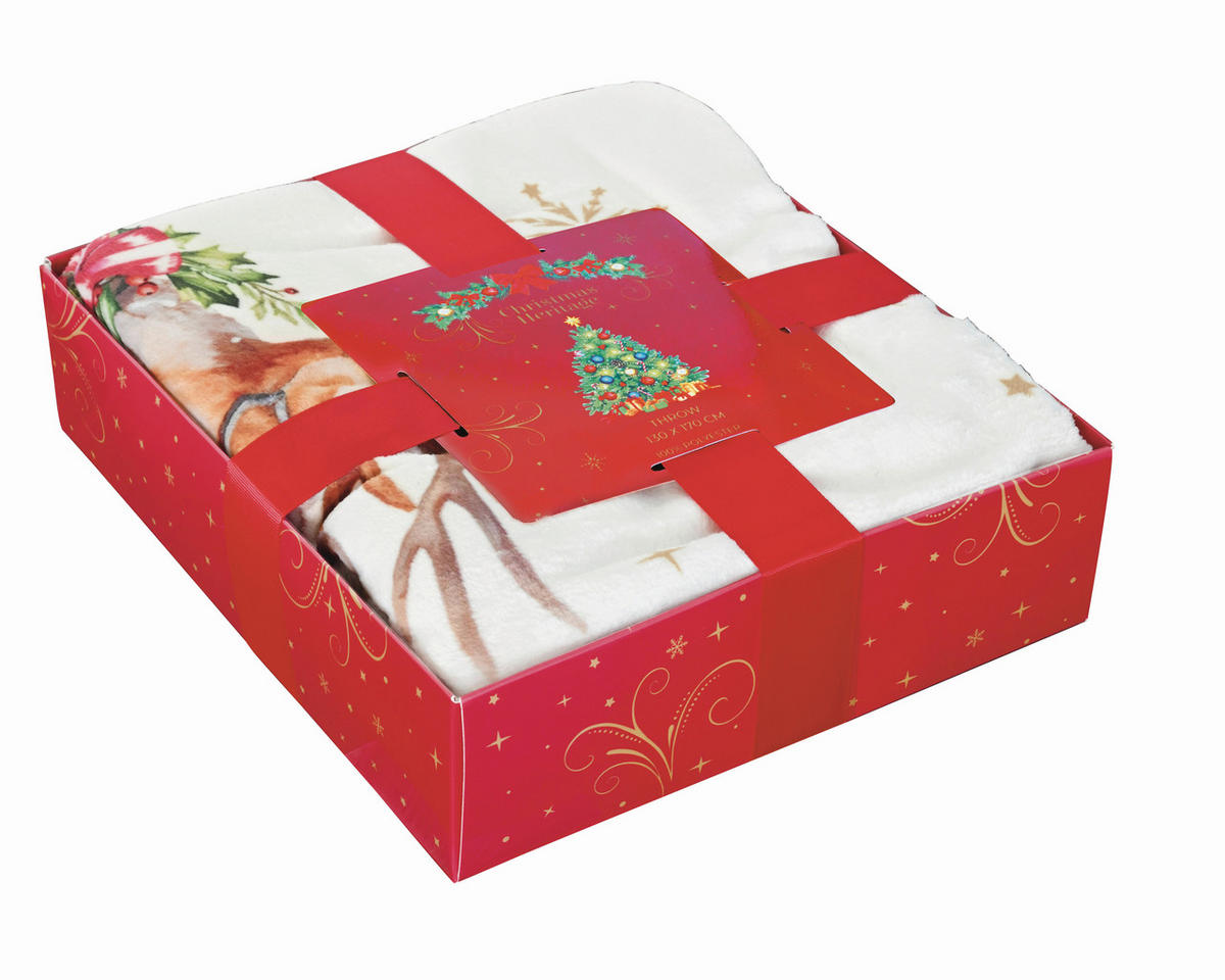 DECKE CHRISTMAS HERITAGE 130/170 cm  - Beige/Rot, Basics, Textil (130/170cm) - POZZI AND EASY LIFE