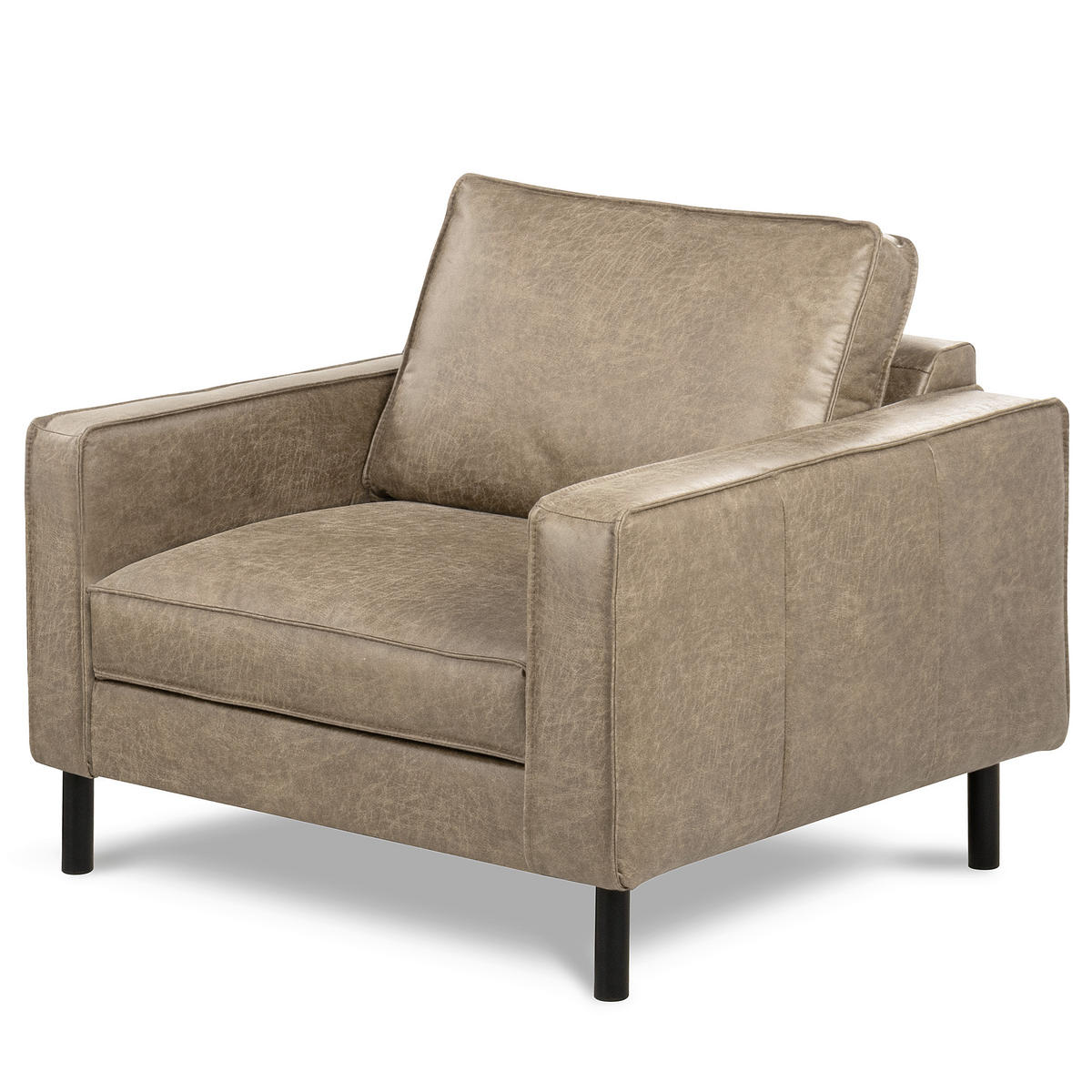 SESSEL in Lederlook Echtleder Hellgrau  - Hellgrau/Schwarz, Design, Leder/Textil (88/85/92cm) - Livetastic