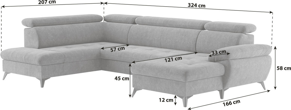 WOHNLANDSCHAFT in Dunkelgrau  - Schlammfarben/Dunkelgrau, Textil/Metall (207/324/166cm) - MID.YOU