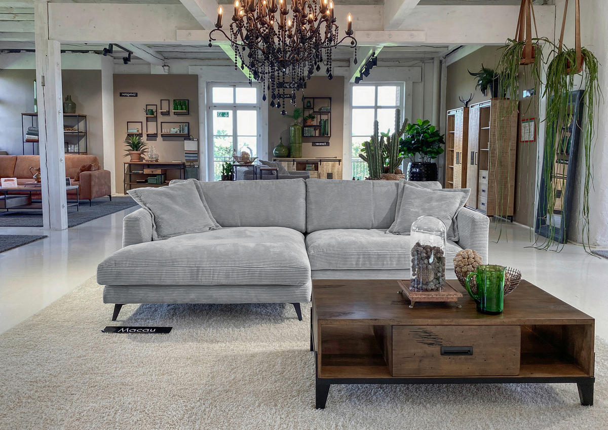 ECKSOFA in Cord Hellgrau  - Hellgrau/Schwarz, Lifestyle, Textil/Metall (140/270cm) - Livetastic