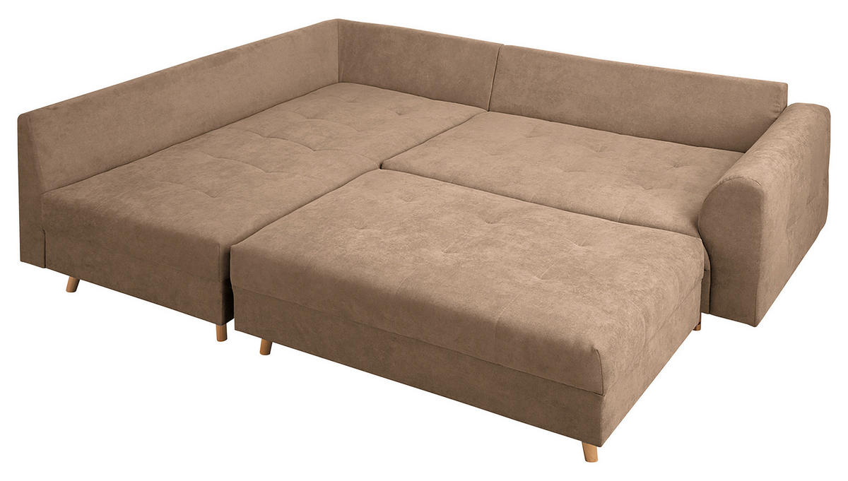 ECKSOFA inkl. Hocker Ariella Beige Mikrofaser  - Beige/Naturfarben, Design, Holz/Textil (161/231cm) - Livetastic