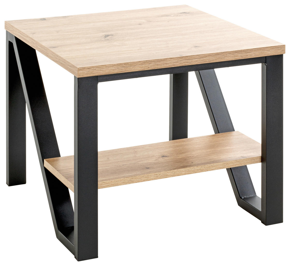 BEISTELLTISCH 55/55/48 cm Schwarz, Eichefarben quadratisch  - Eichefarben/Schwarz, Trend, Holzwerkstoff/Metall (55/55/48cm)