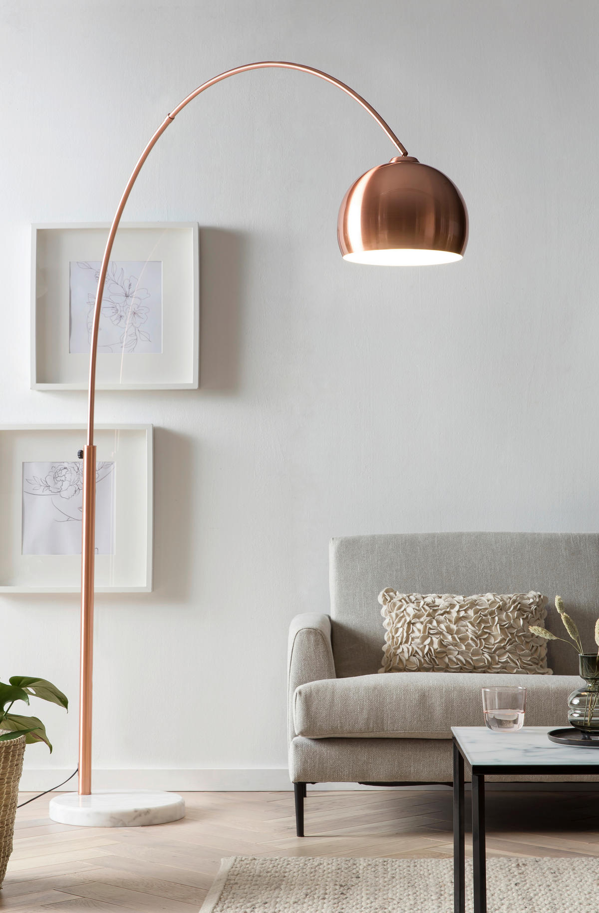 BOGENLEUCHTE  165/205/30 cm   - Weiß/Kupferfarben, Design, Stein/Metall (165/205/30cm) - P & B