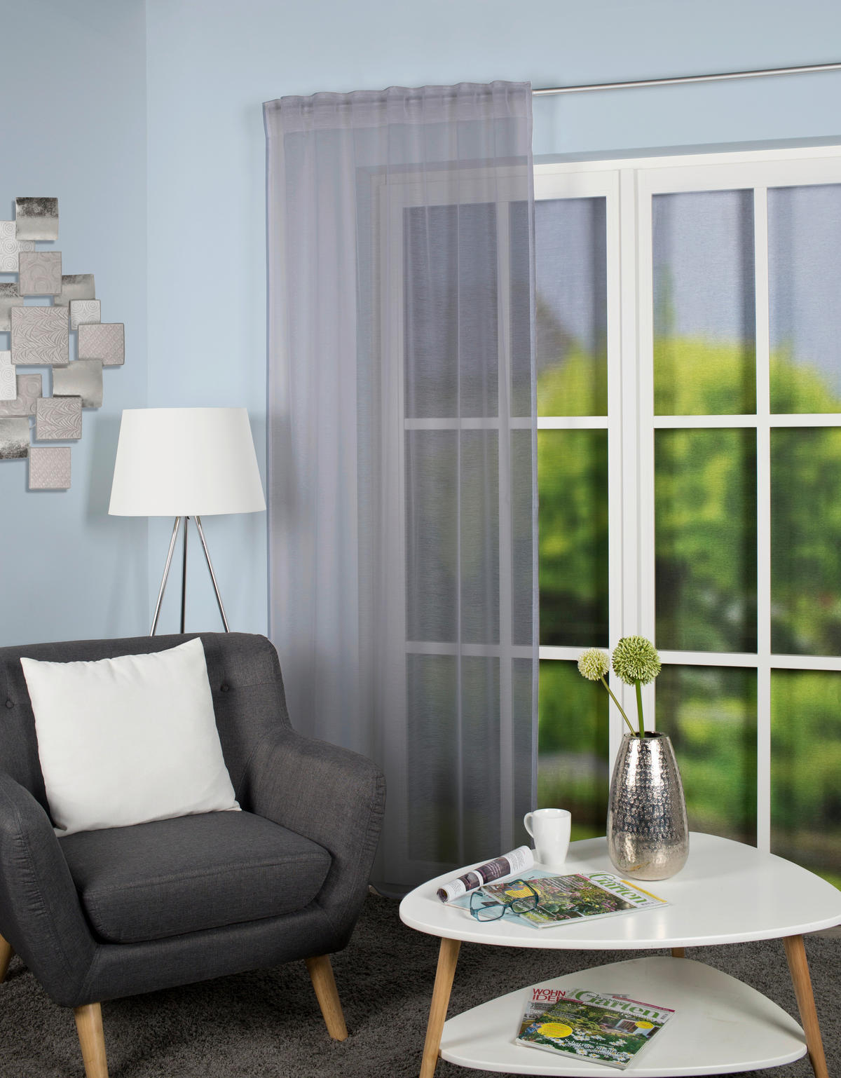 FERTIGVORHANG halbtransparent  - Grau, Basics, Textil (140/245cm)