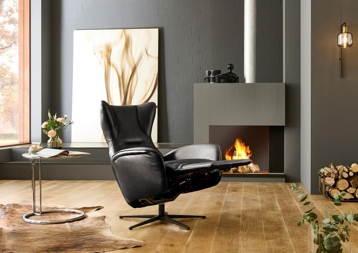 RELAXSESSEL Leder Schwarz  - Schwarz, Design, Leder/Metall (75/106/86cm) - Valdera