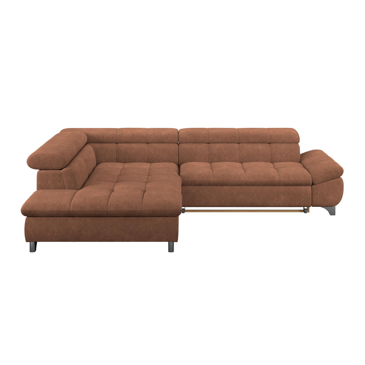 ECKSOFA Rotbraun Chenille  - Chromfarben/Rotbraun, KONVENTIONELL, Textil/Metall (234/312cm) - Livetastic