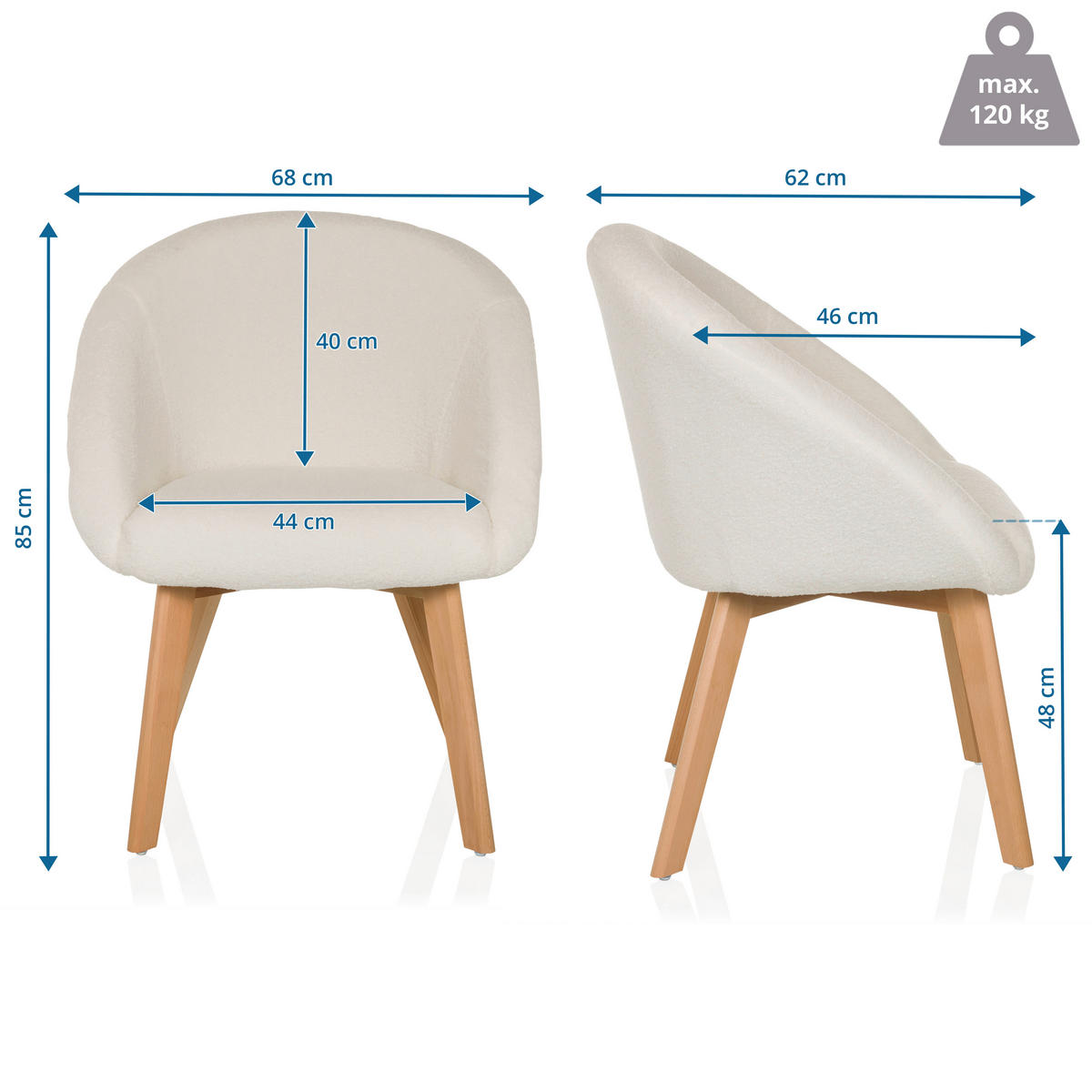 ARMLEHNSTUHL  in Bouclé  - Buchefarben/Weiß, MODERN, Holz/Textil (68/85/62cm) - MID.YOU