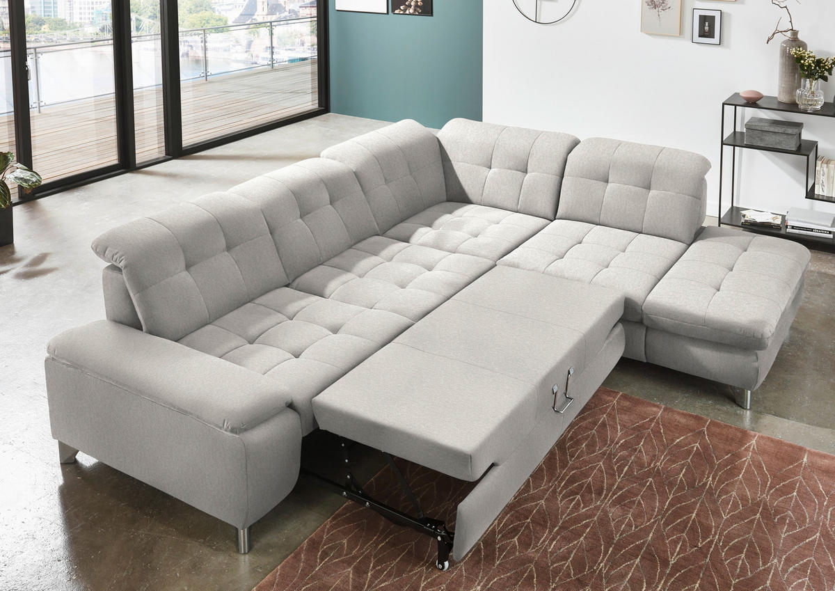 ECKSOFA in Chenille Creme  - Chromfarben/Creme, Design, Textil/Metall (310/260cm) - Beldomo Speed