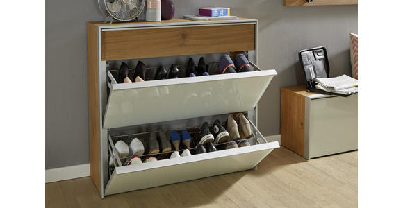 SCHUHSCHRANK 102/98/34 cm  - Eichefarben/Alufarben, Design, Glas/Holzwerkstoff (102/98/34cm) - Dieter Knoll