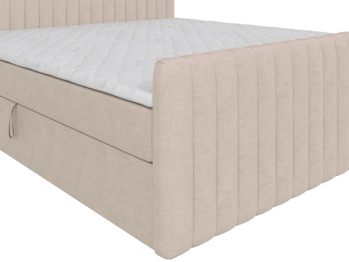 BOXBETT 180/200 cm,  in Creme, gepolstertes Kopfteil, Bettkasten, Topper, Matratzen, H3 + H3 = fest  - Creme/Schwarz, Basics, Kunststoff/Textil (180/200cm) - Chameo