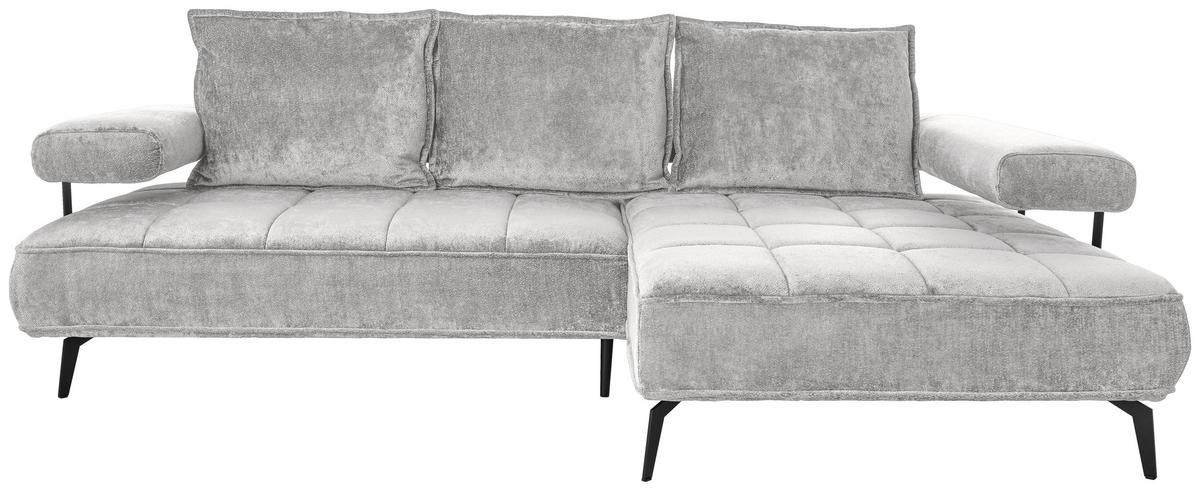 ECKSOFA in Webstoff Grau  - Schwarz/Grau, Design, Textil/Metall (266/180cm) - Welnova