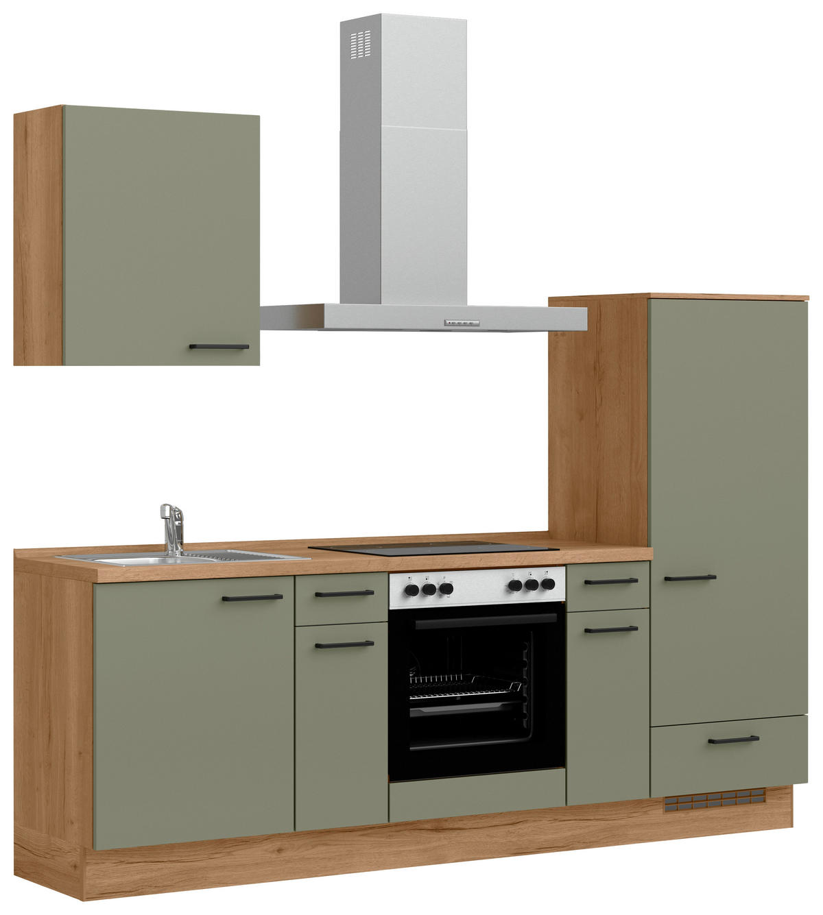 KÜCHENBLOCK Senso 240 cm  in Eichefarben, Olivgrün  - Eichefarben/Schwarz, MODERN, Holzwerkstoff/Metall (240cm) - Nobilia