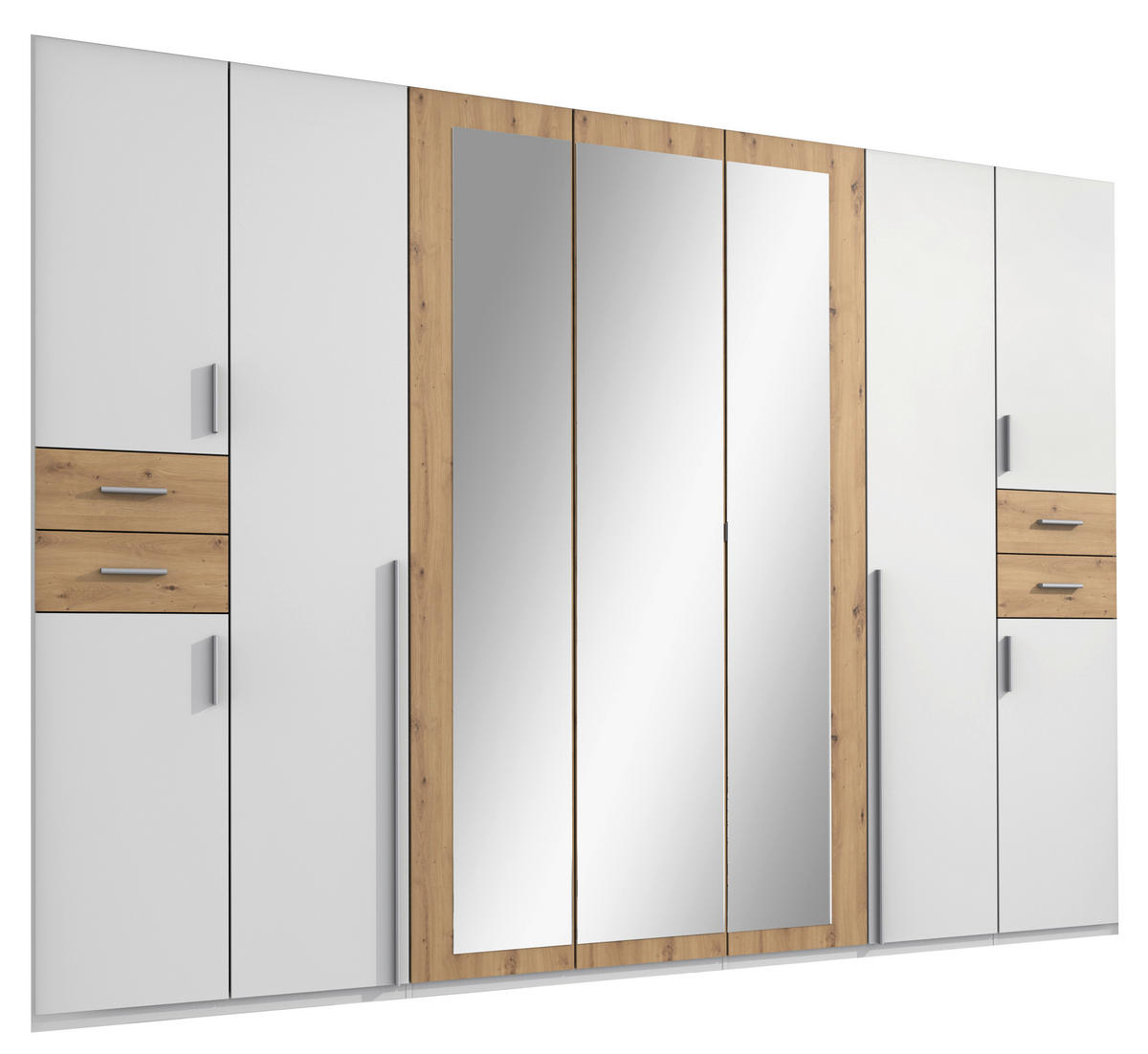 DREHTÜRENSCHRANK  in Weiß, Eiche Artisan  - Silberfarben/Weiß, Basics, Holzwerkstoff (313/208/58cm) - MID.YOU