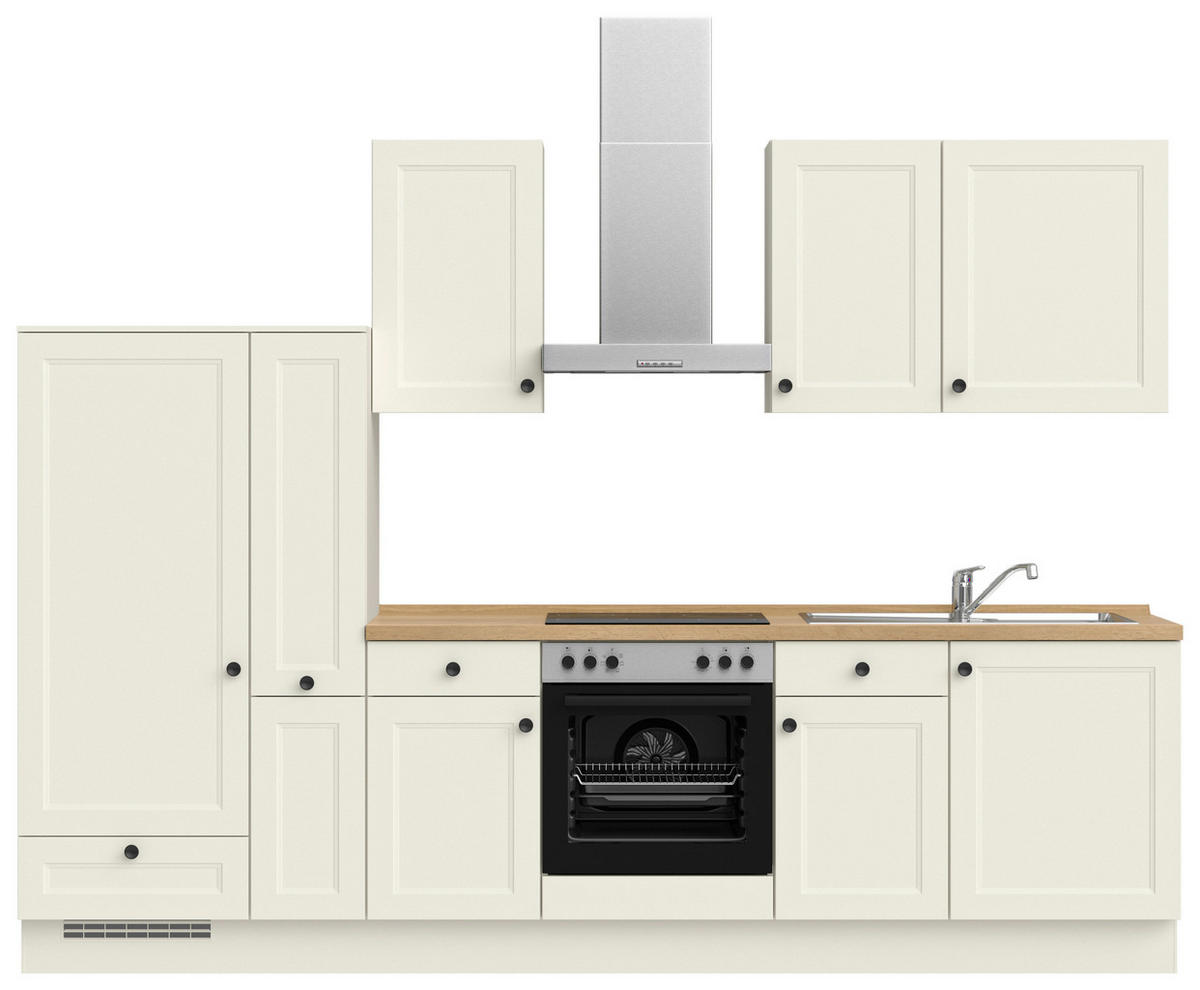 KÜCHENBLOCK Cascada 300 cm  in Weiß, Eichefarben  - Eichefarben/Schwarz, MODERN, Holzwerkstoff/Metall (300cm) - Nobilia