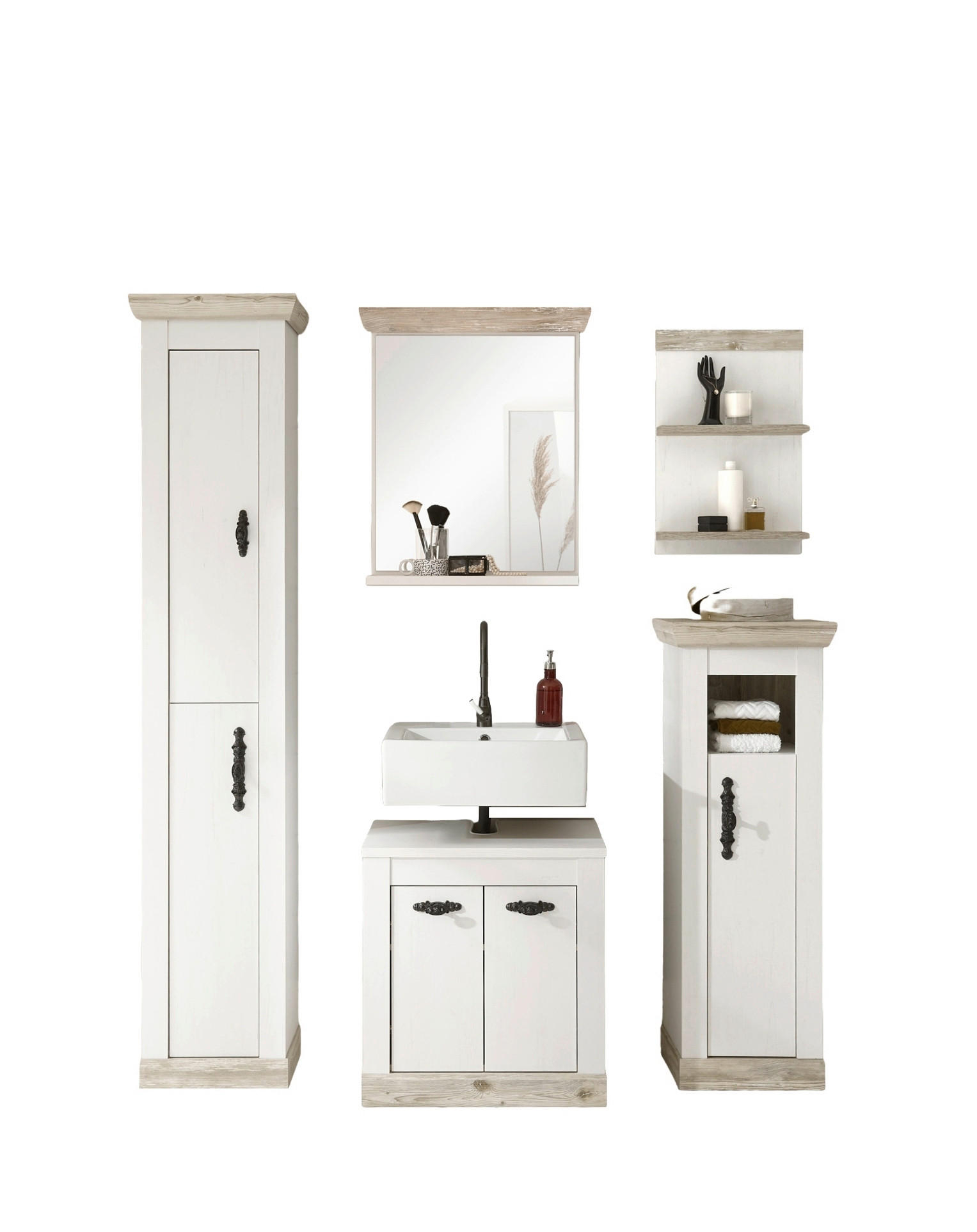 BADEZIMMER 5-teilig  in  - Schwarz/Pinienfarben, Design, Holzwerkstoff/Metall (184/200/46cm) - MID.YOU