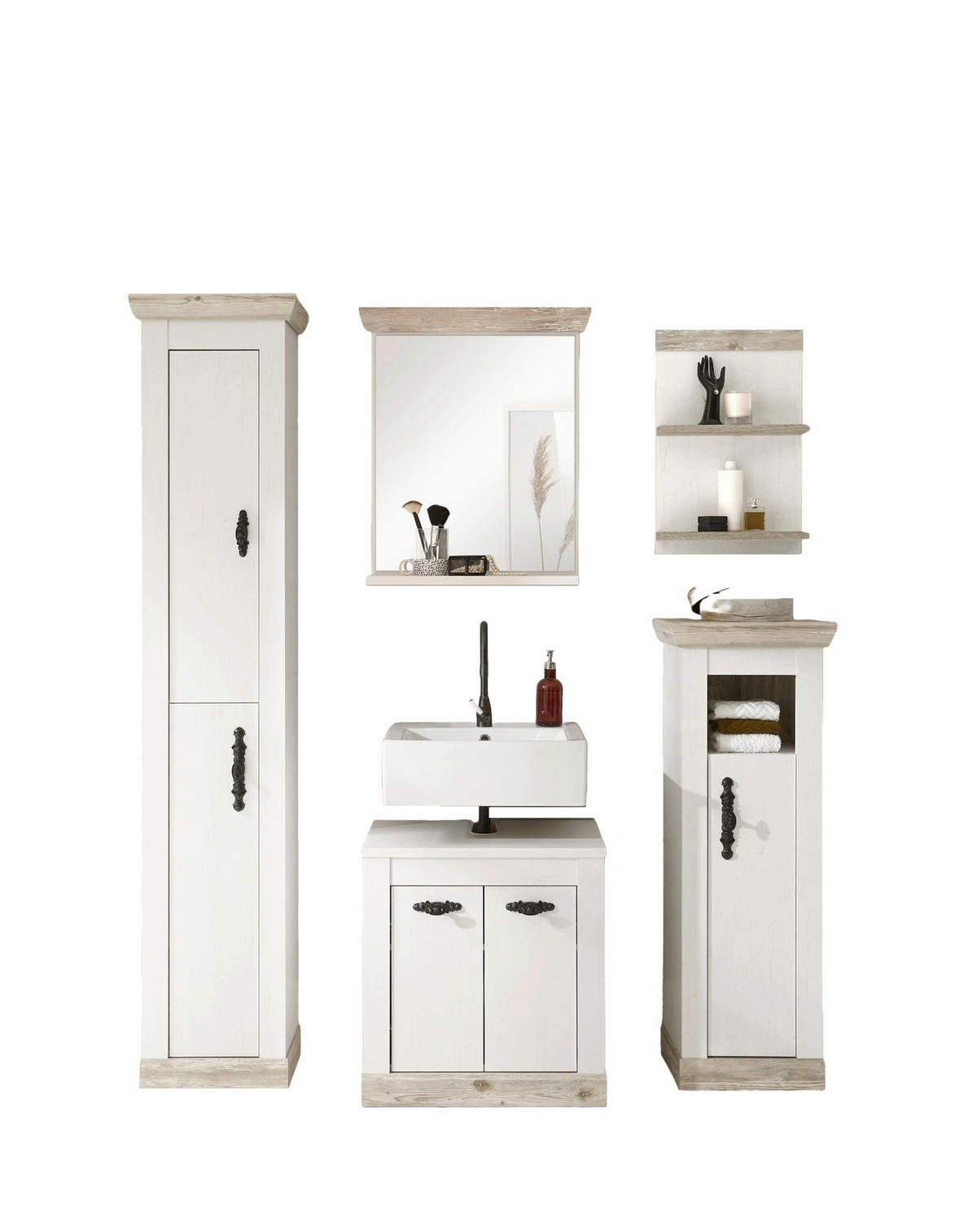 BADEZIMMER 5-teilig  in  - Schwarz/Pinienfarben, Design, Holzwerkstoff/Metall (184/200/46cm) - MID.YOU