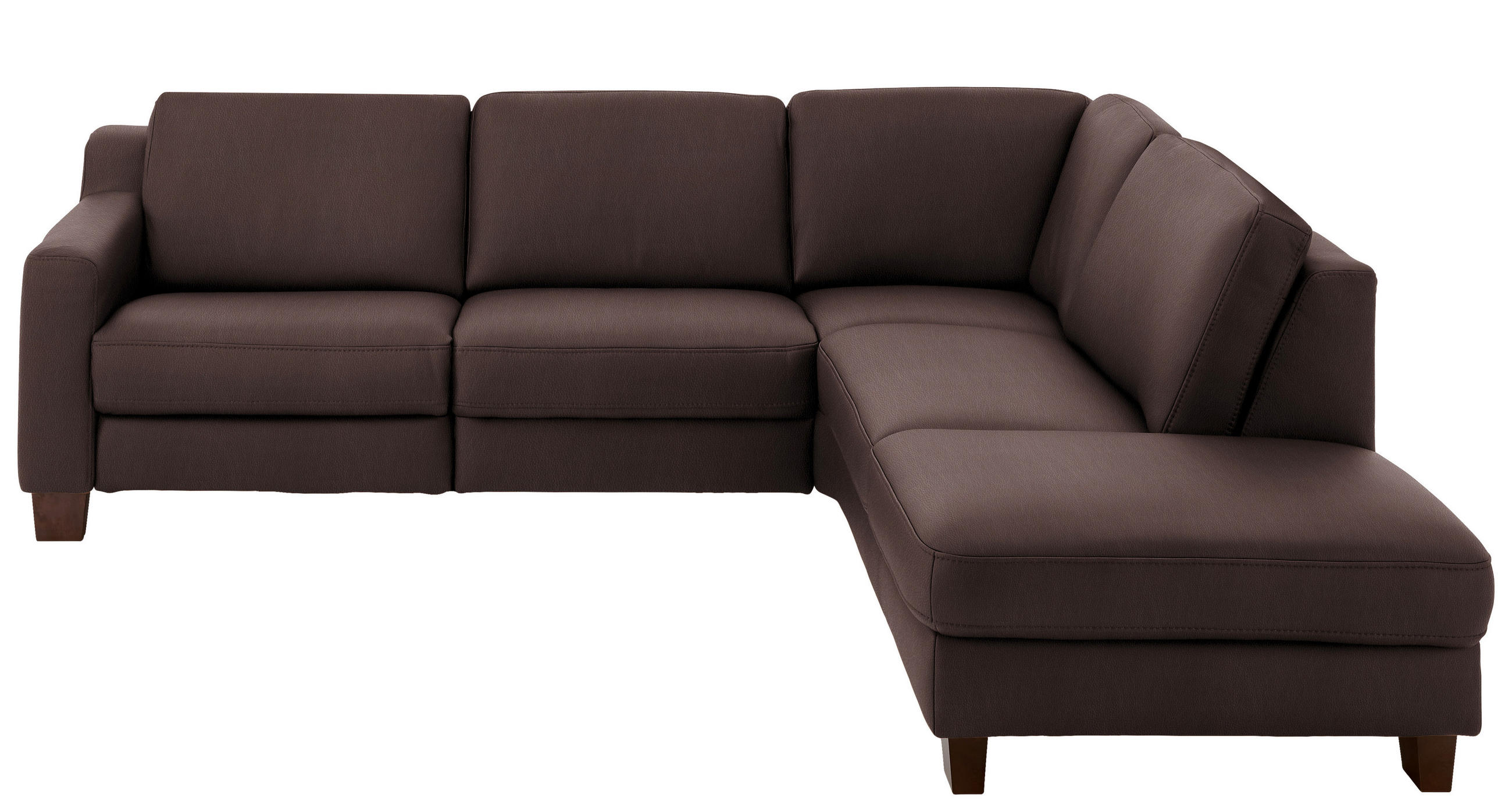 ECKSOFA in Echtleder Dunkelbraun  - Eichefarben/Dunkelbraun, Design, Leder/Holz (259/235cm) - Valdera