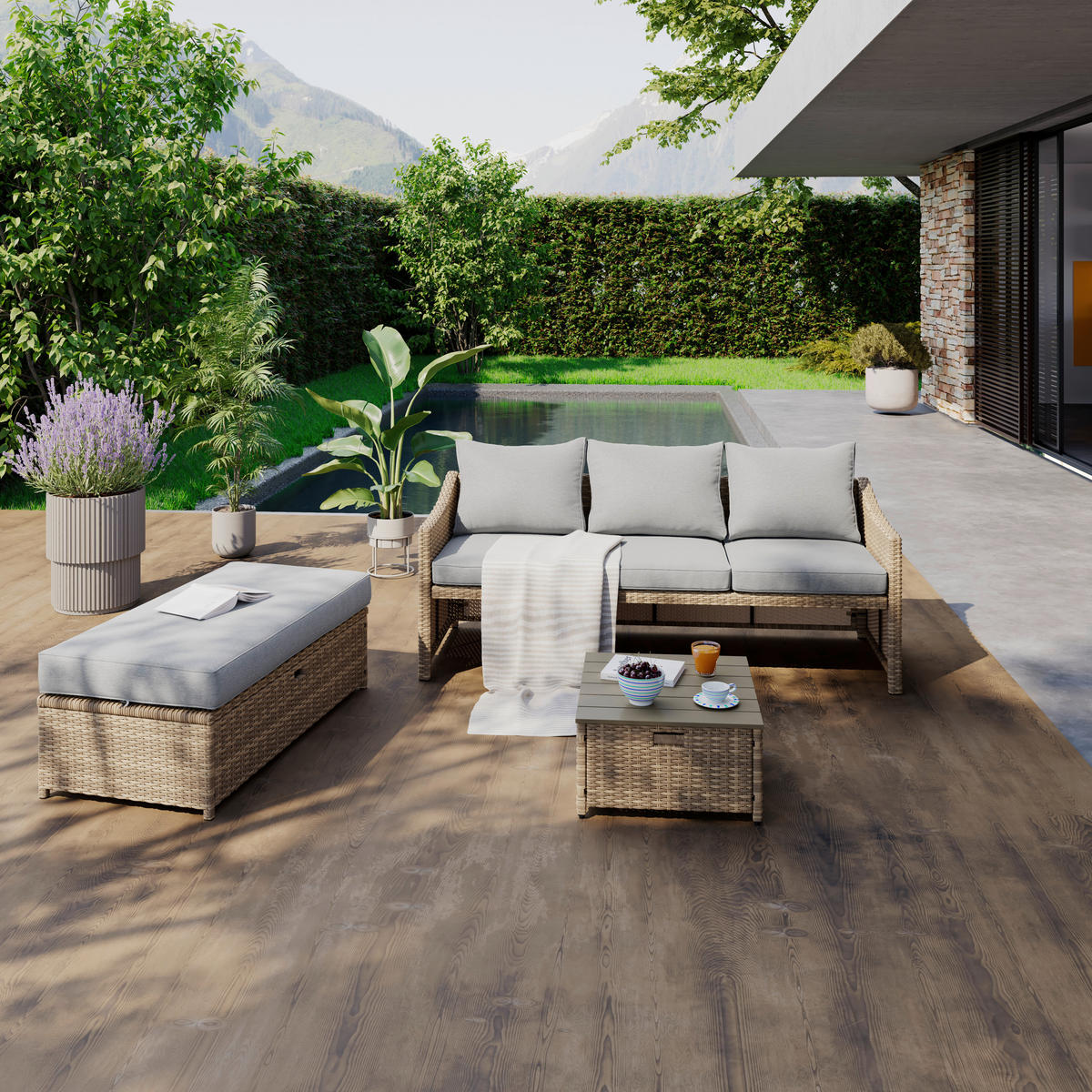 LOUNGEGARNITUR   178/67,5/67,5 cm Stahl  - Gelb/Grau, MODERN, Kunststoff/Textil (178/67,5/67,5cm) - Beldano