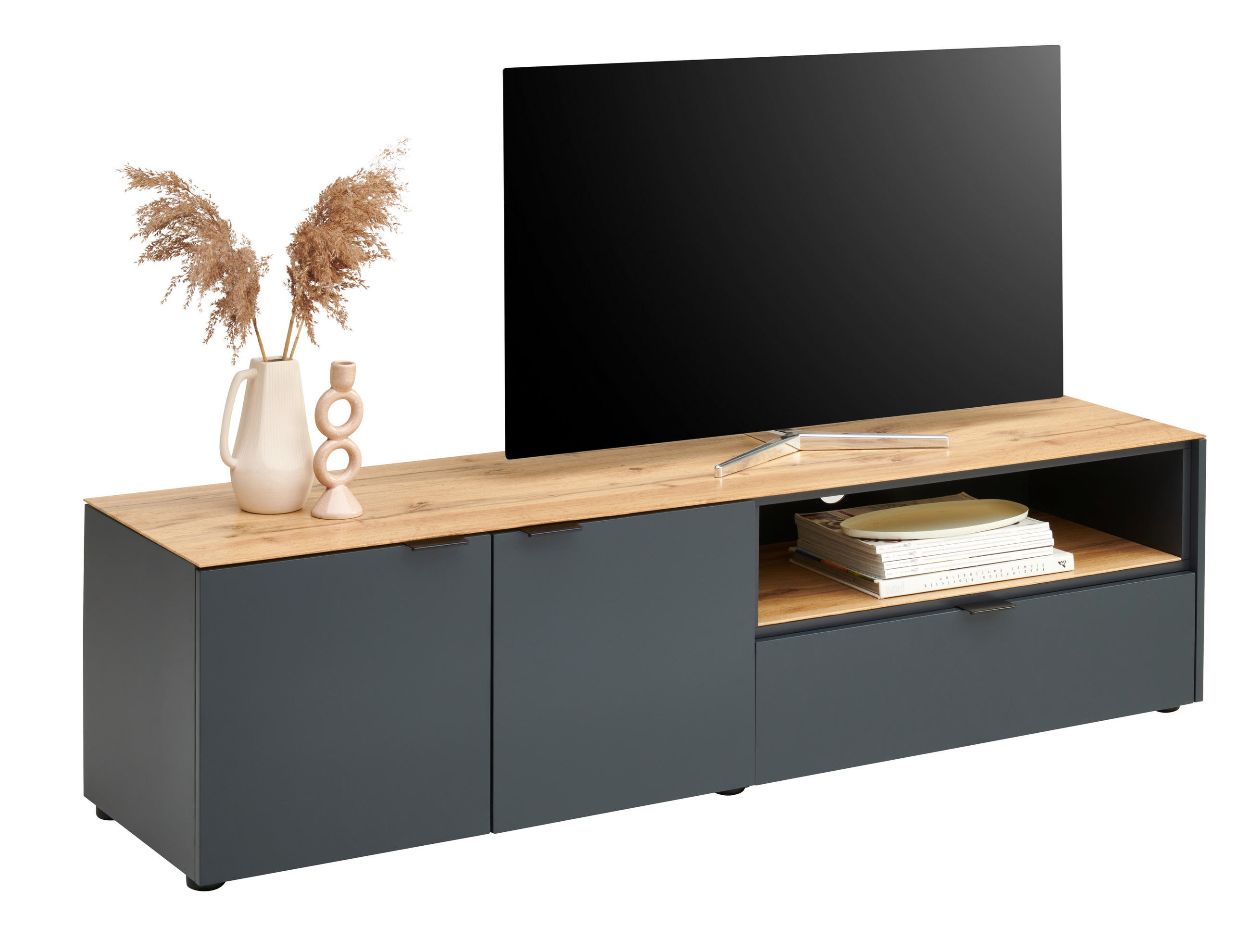 LOWBOARD  in 160/42/42 cm  - Eichefarben/Anthrazit, Lifestyle, Glas/Holzwerkstoff (160/42/42cm) - Novel