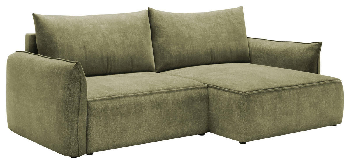 ECKSOFA Dunkelgrün Struktur Rückenkissen, Bettkasten, Schlaffunktion, Rücken echt, Liegefläche im Originalstoff  - Dunkelgrün/Schwarz, KONVENTIONELL, Kunststoff/Textil (266/148cm) - Milino