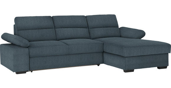 ECKSOFA in Webstoff Blau  - Blau/Dunkelbraun, KONVENTIONELL, Kunststoff/Textil (258/166cm) - Cantus