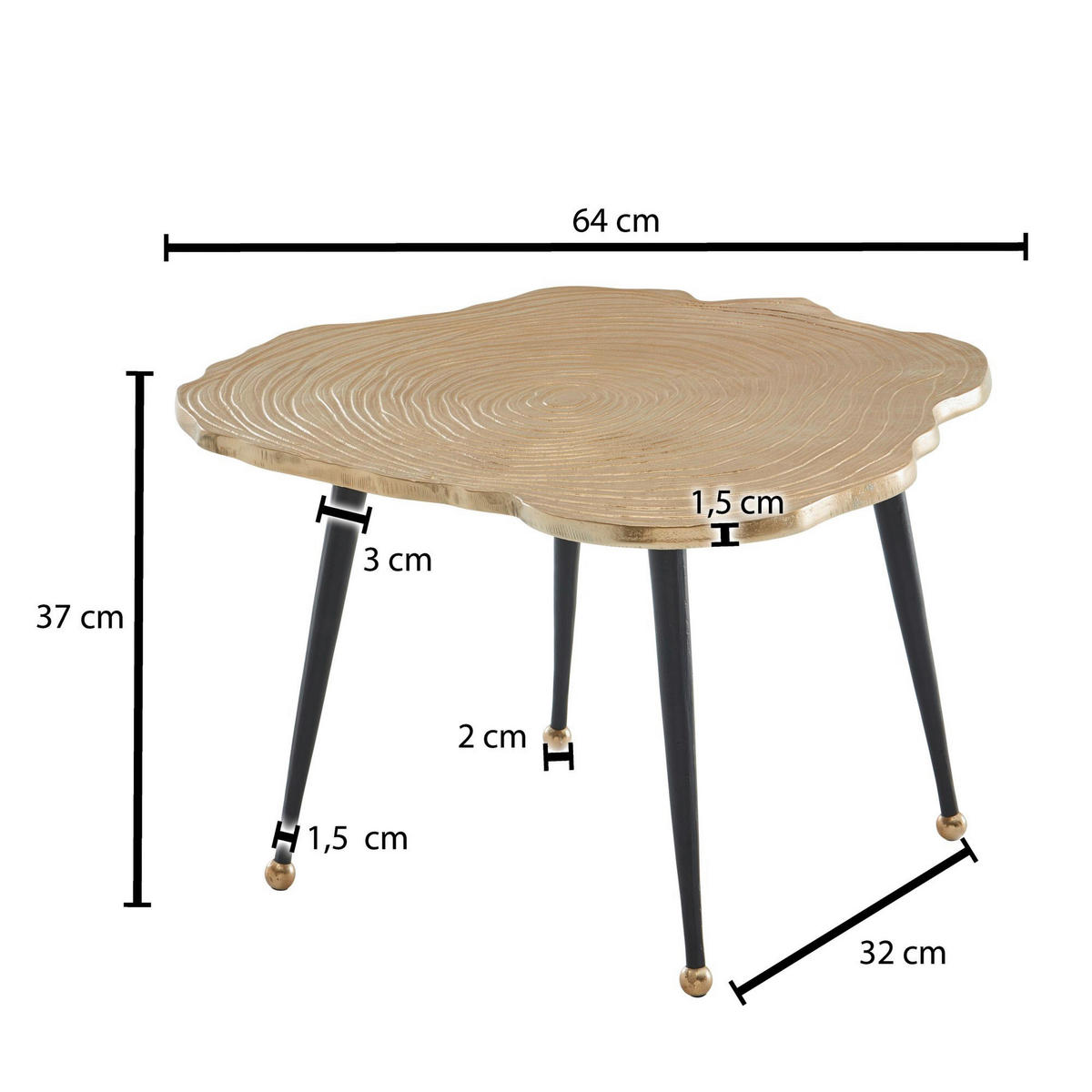 KLUBSKA MIZA, zlate barve  - zlate barve/črna, Design, kovina (64/64/37cm) - MID.YOU