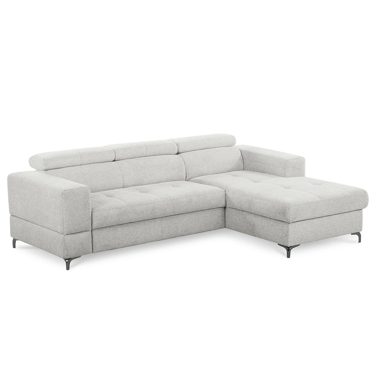 ECKSOFA TORINO Hellgrau Chenille Bettkasten, Kopfteilverstellung  - Schwarzchrom/Hellgrau, Design, Textil/Metall (247/173cm) - Livetastic