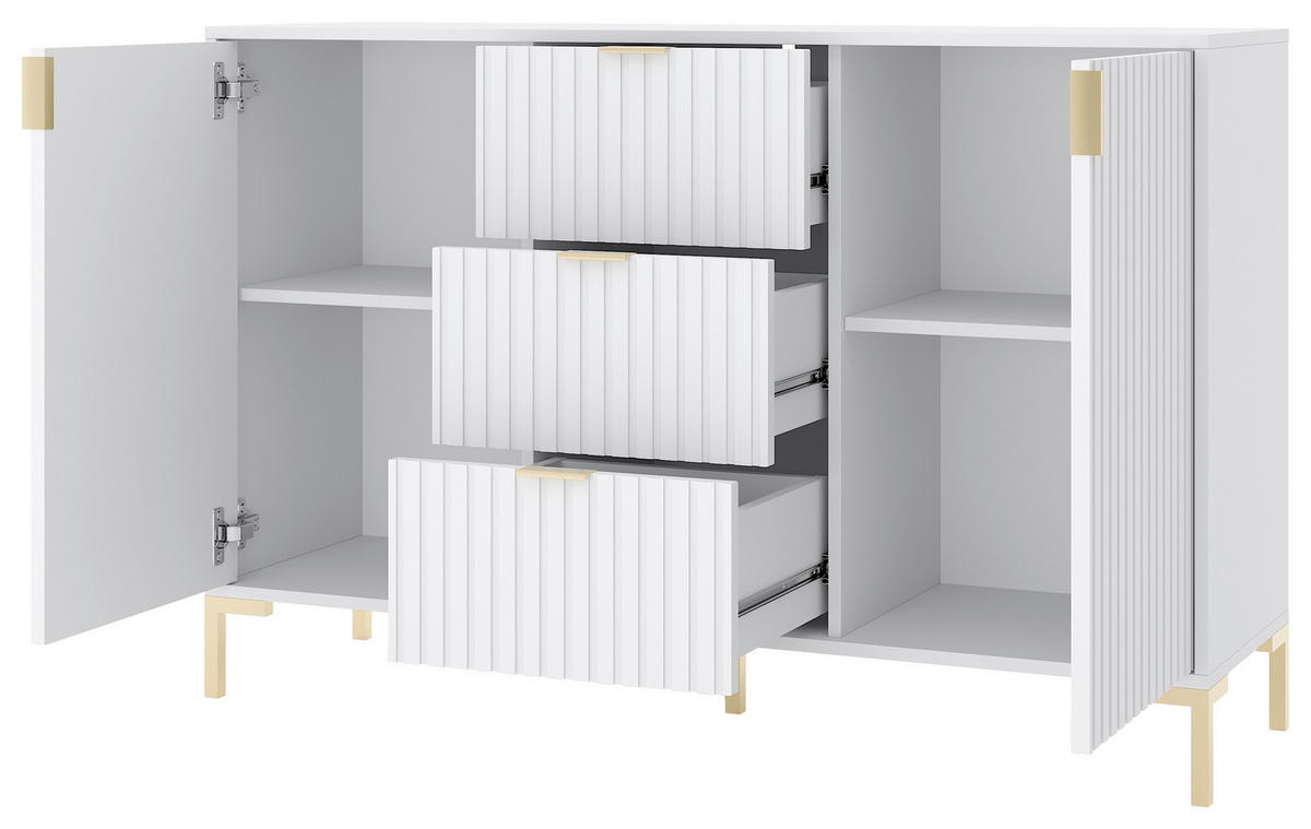 SIDEBOARD Flinn  in 130,5/86/40 cm  - Goldfarben/Weiß, Design, Holzwerkstoff/Metall (130,5/86/40cm) - Boxxx