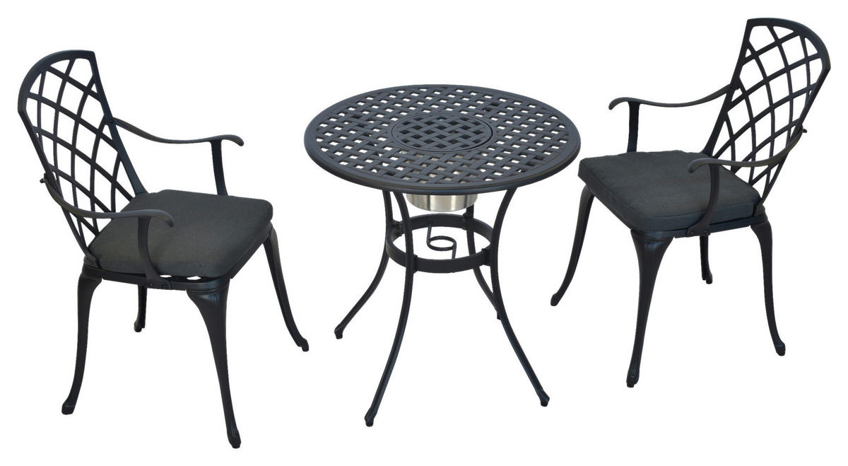 BALKONSET  5-teilig  - Graphitfarben/Grau, MODERN, Textil/Metall - Gardenson