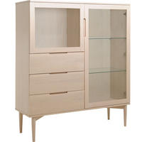 VITRINSKÅP  i faner, delar i massivt trä ek ekfärgad, vit  - vit/ekfärgad, Design, metall/glas (140/120/41cm) - Best Price