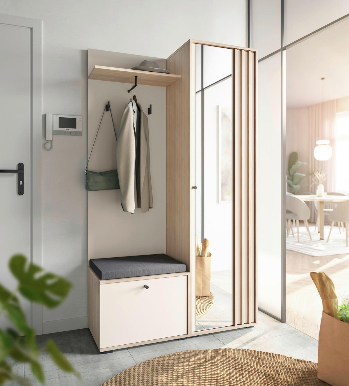 GARDEROBE 5-teilig  in 114/197/40 cm  - Kaschmir/Eichefarben, Design, Glas/Holzwerkstoff (114/197/40cm) - Xora