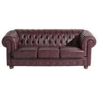 CHESTERFIELD-DREISITZER-SOFA in Echtleder Rot  - Rot/Nussbaumfarben, Design, Leder/Holz (200/76/98cm) - Max Winzer
